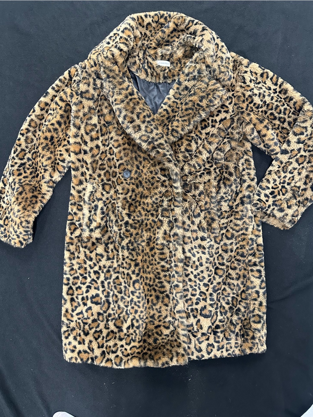 Calvin Klein Leopard Print Faux Fur Coat - Brown  L